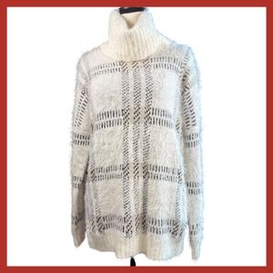NWT Sanctuary White Check Plaid Fuzzy Knit‎ Turtleneck Sweater Womens Small
